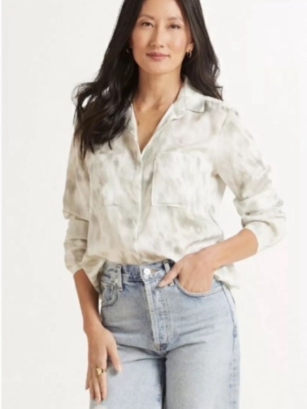 Cloth & Stone Anthropologie Wind Brushed Tie Dye Watercolor Button Down Shirt M